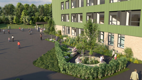 Modern school building designed for sustainability and learning